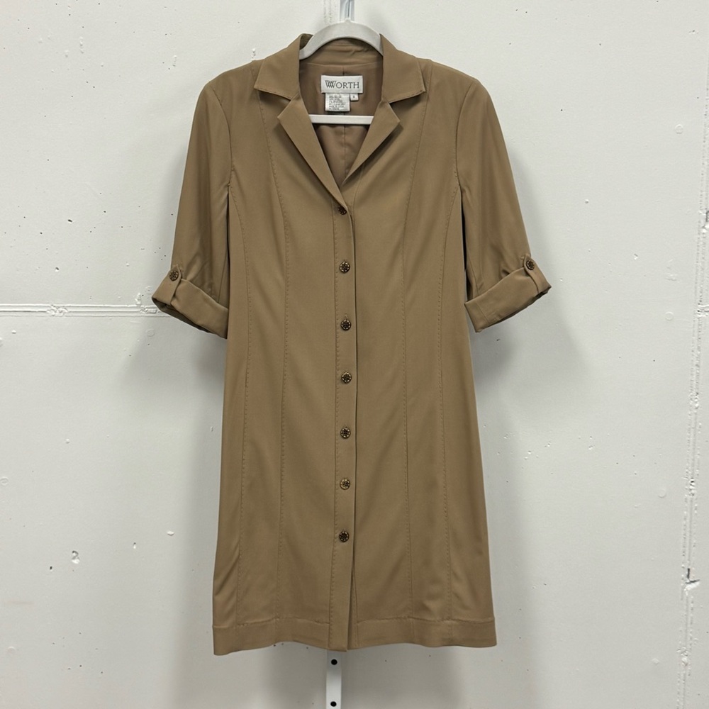 Vintage Y2K W Worth Classic Tailor Button Down Shirt Dress Stretch Knee Length 6